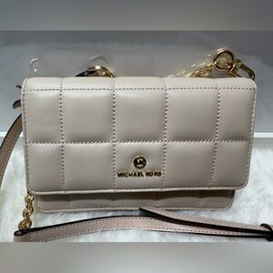 Michael Kors Quilted Leather Crossbody in Light Beige with Gold Hardware